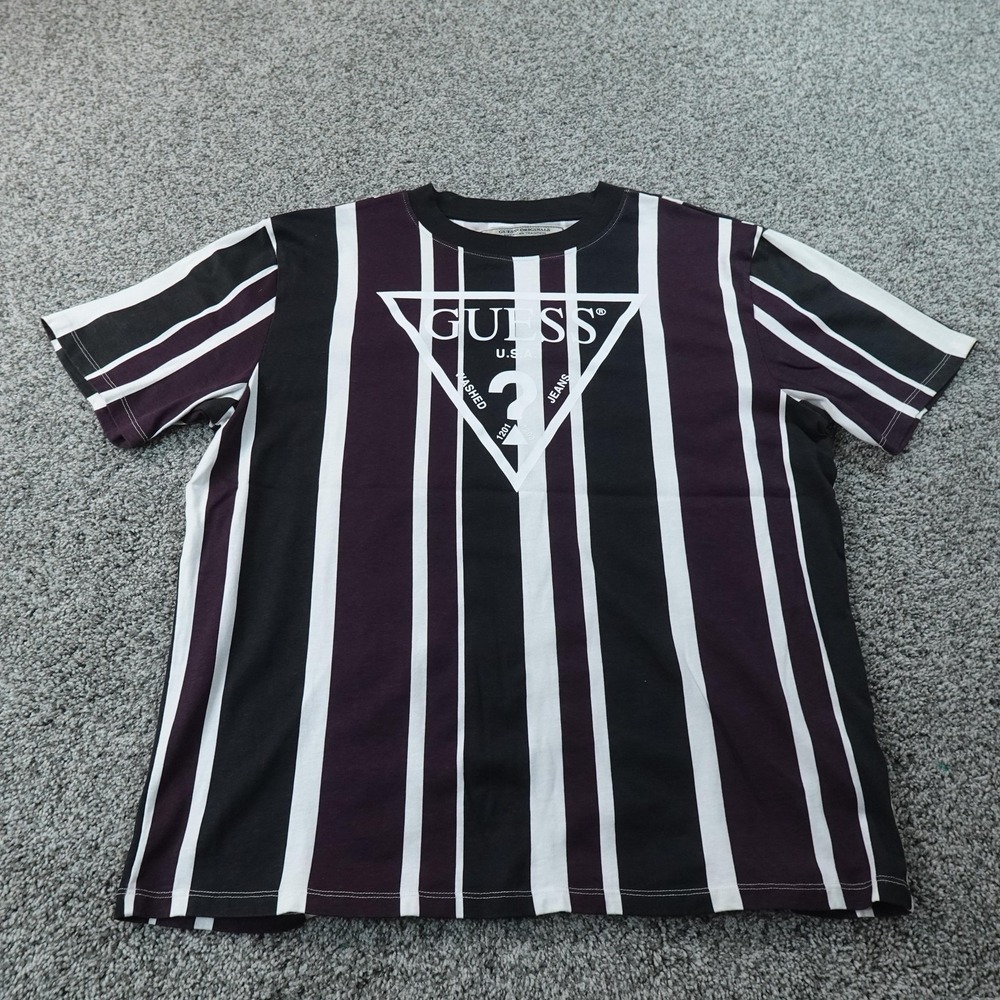 Guess‎ Shirt Mens M Multicolor Stripe Triangle Logo Graphic Tee T-Shirt Casual - Picture 2 of 8